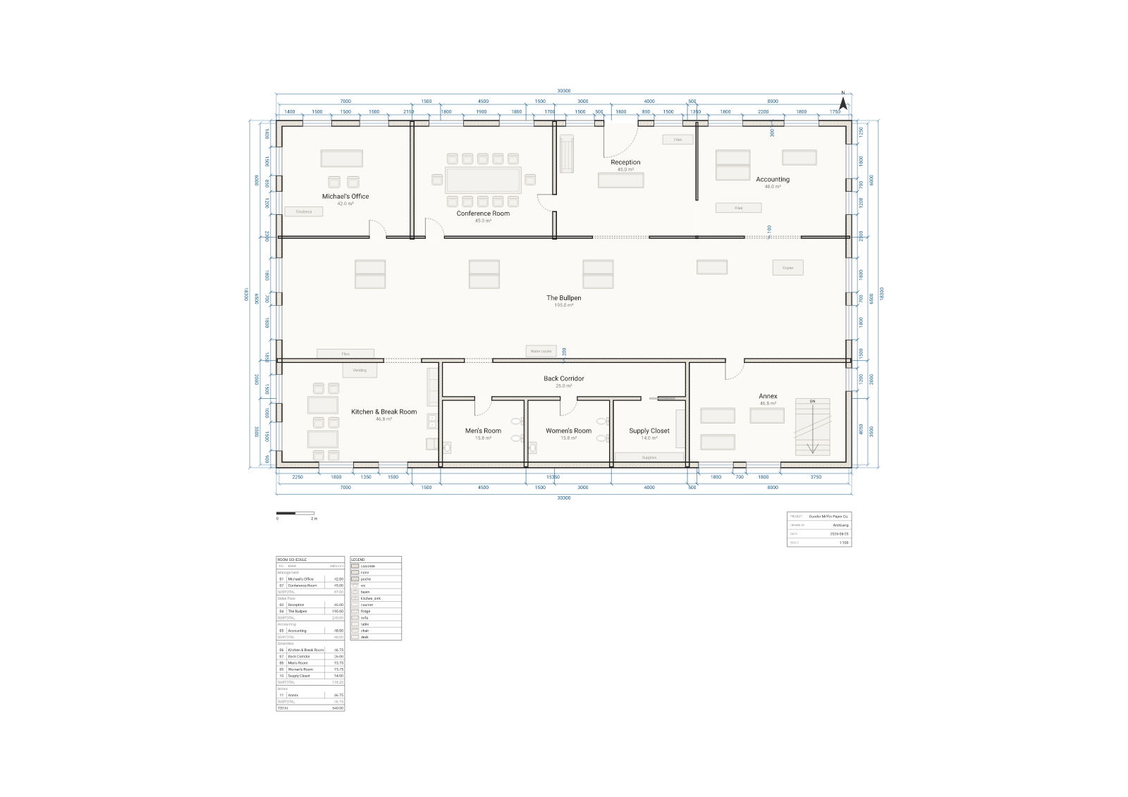 Floor plan of the Dunder Mifflin Scranton branch office, eleven rooms in five departments